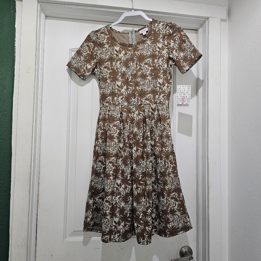 LuLaRoe Brown and White Floral Midi Dress